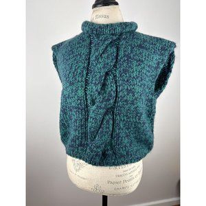 Vintage UNIQUE Evan-Picone Hand-knitted Wool Blue Green Thick Crop Sweater Vest